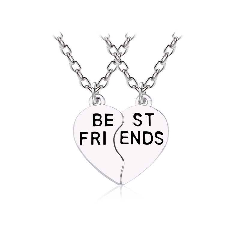 Mode 1 set (2 STUKS) beste Vriend Hart Hanger Beste Vrienden Ketting BFF Kralen Ketting Kinderen Sieraden Meisjes: XL0348-silver