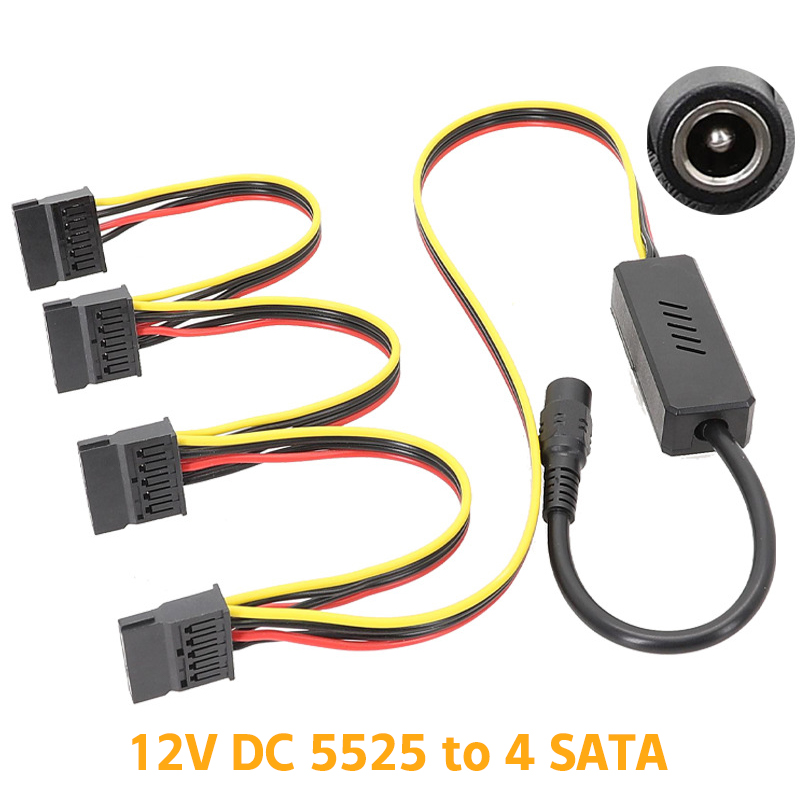 1pcs DC 5525 To SATA Hard Drive Power Supply Cable DC 12V To 4Pin Molex HDD Cable Step-down Voltage Regulator: Blue
