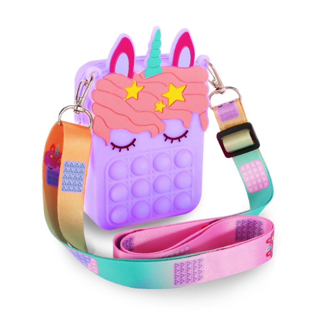 Push bubble pop it fidget mini enhjørning veske,nøkkelveske liten veske fidget sanseleker crossbody veske skulderveske barneleke: Lilla