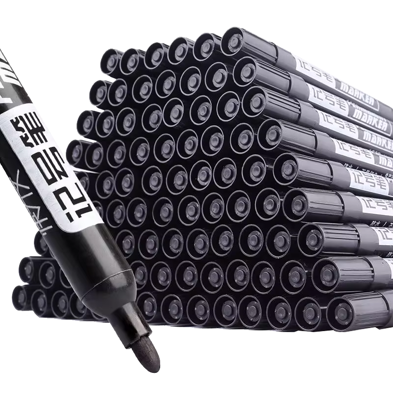 Een set van 10 zwarte markeerstiften met grote punt voor niet-uitwisbare markering en notatie