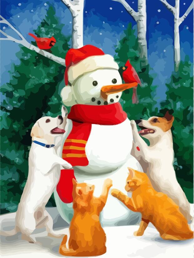 HUACAN DIY Oil Painting Snowman Kits Drawing Canvas HandPainted Pictures By Numbers Christmas Winter Art Home Decoration: SZHC1-297