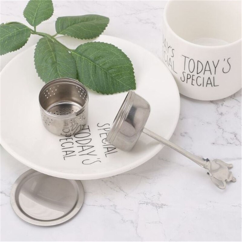 Colador de Infusor de té de Metal de malla de acero inoxidable, filtro de especias de hoja de té con cubierta, accesorios de cocina