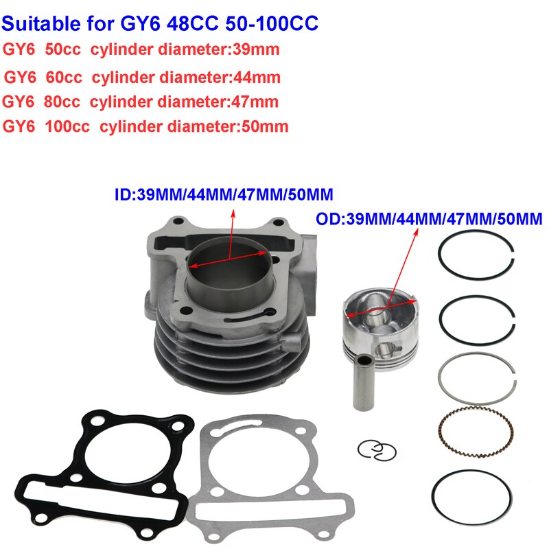 Moflyeer  gy6 39mm 44mm 47mm 50mm big bore kit cylinder stempelringsæt til scooter knallert 139 qmb  gy6 50 60 80 100 cc
