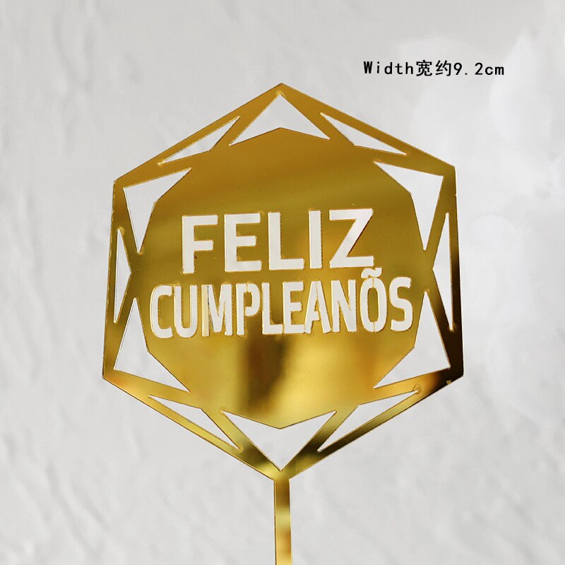 Feliz cumpleaños. español akryl slik farve tillykke med fødselsdagen kage topper på spansk til festdekoration bageartikler: 1pc år 049r