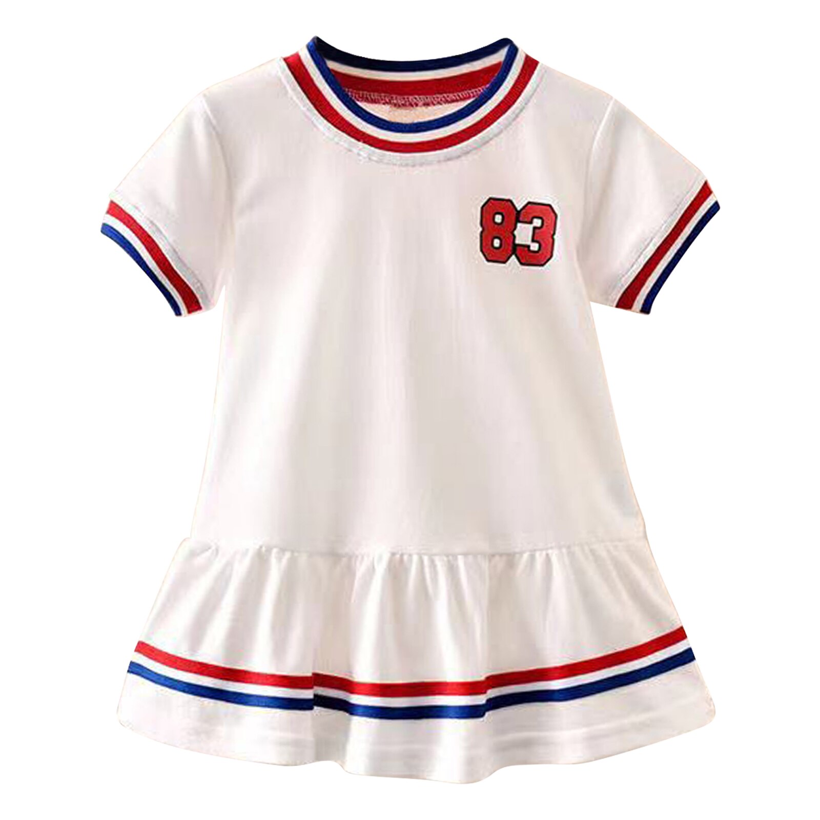 Vestido de tenis informal para niñas, prenda deportiva de manga corta con cuello redondo, dobladillo con volantes y longitud hasta la rodilla, a la , para verano: White / 110