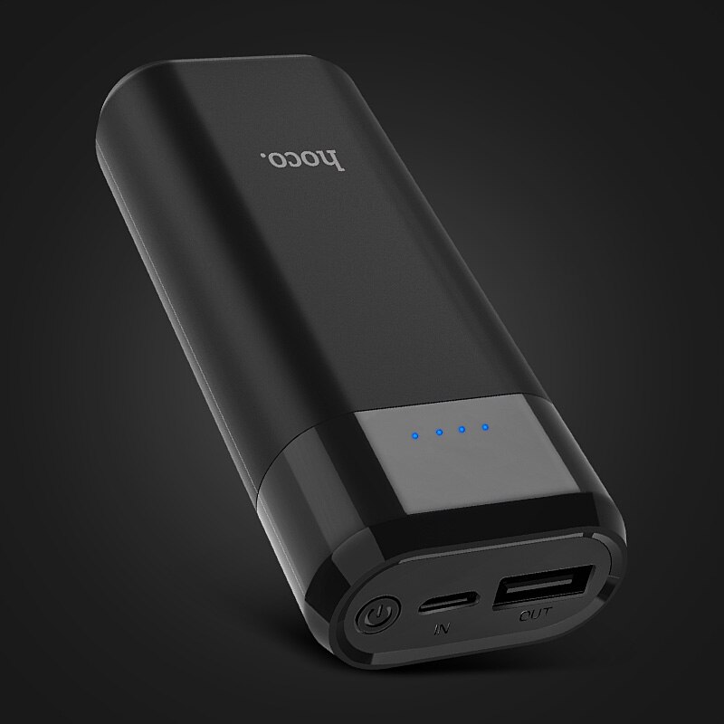 HOCO Power Bank 5200mAh Mini USB LED 18650 lithium External Battery Portable Charger Powerbank For iphone for xiaomi mi 8 huawei: Black