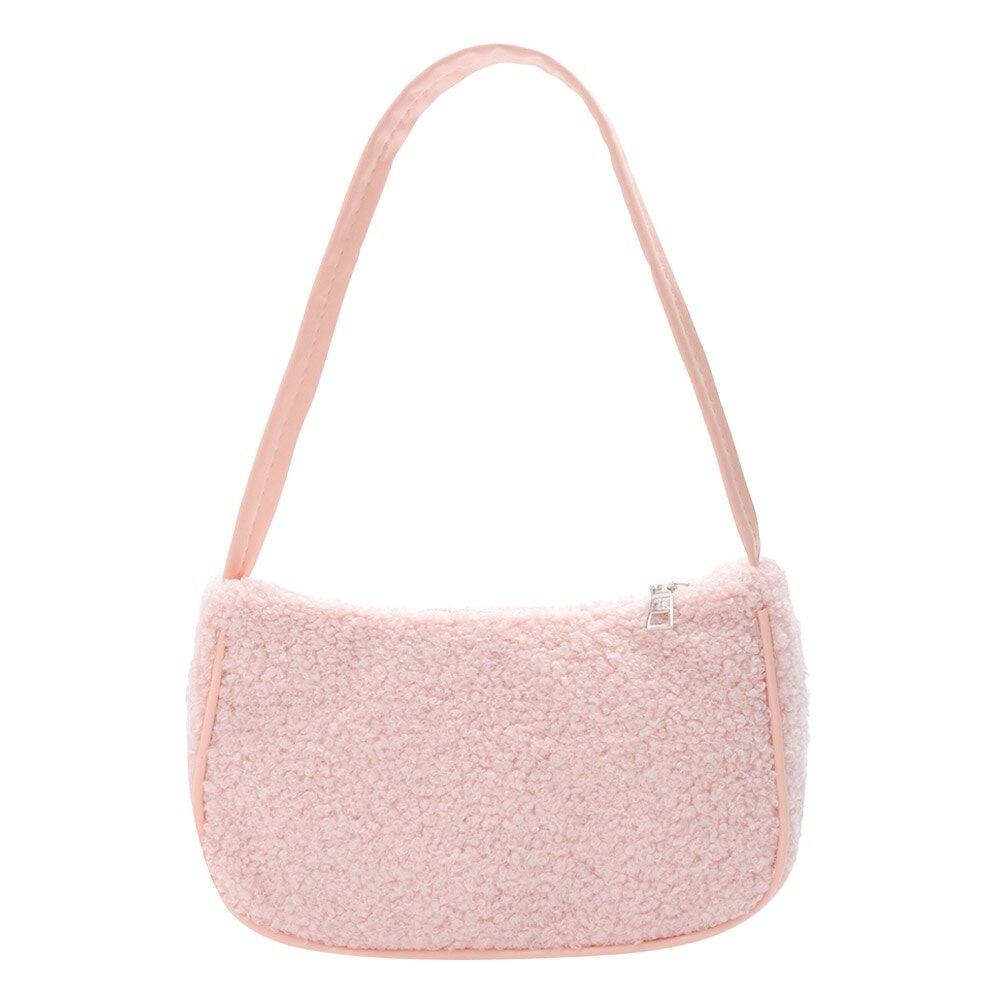 Neue Herbst Winter Weibliche Platz Tote Pelz tasche Wolle frauen Handtasche Damen Unterarm Schulter Taschen: Rosa