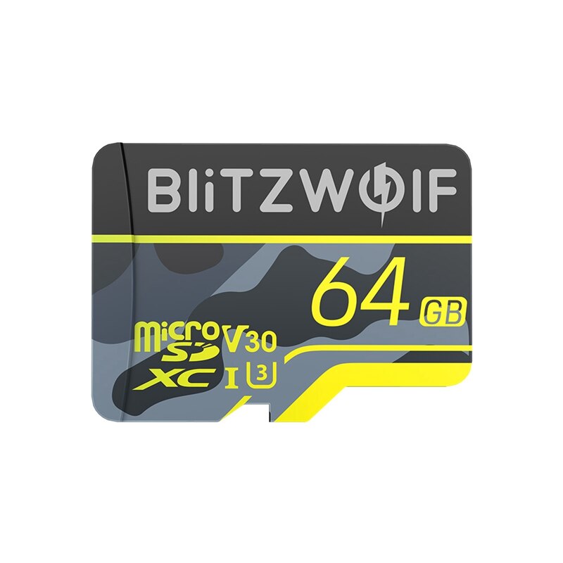 BlitzWolf-tarjeta de memoria BW-TF3 con adaptador C10 U3, tarjeta Micro SD de 64GB, tarjeta inteligente TF de 32/64/128/256GB para grabadora UAV de cámara: 64GB