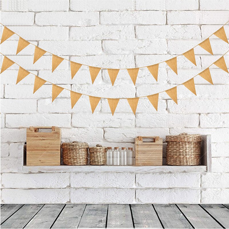 13Flags/set DIY Linen Pennant Flag Burlap Banner Garland Wedding Church Xmas Decor Event Supplies Jute Pull Flag Home Decoration