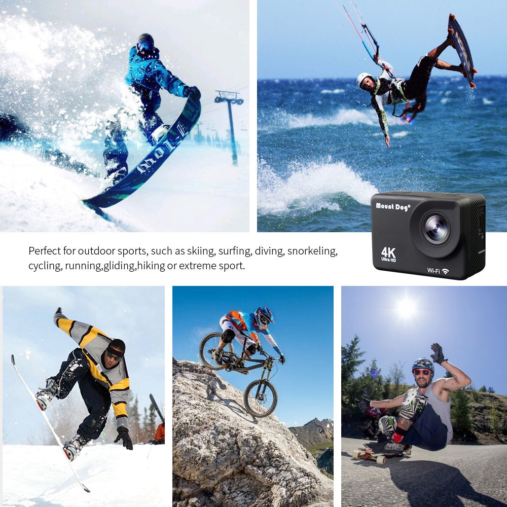 Go mountdog pro action sport video kamera ultra  hd 4k wifi fjernbetjening kamera videokamera dvr dv vandtæt taske tilbehør