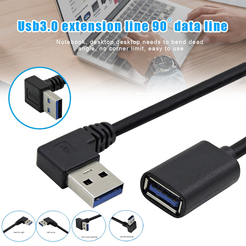USB 3.0 Extension Cable 90 Degree Angle High Speed Portable For Home Office Business EM88