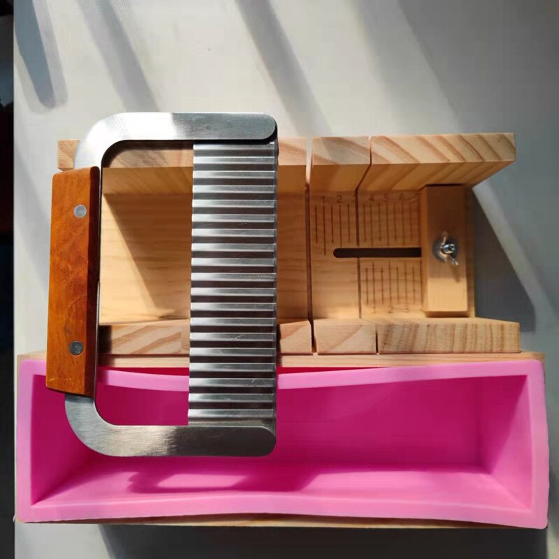 Herramientas de corte para fabricación de jabón, caja cortadora de madera + molde de silicona + cuchilla recta, Kits de cortadores de jabón DIY, suministros de jabón Manual: L-Set-W