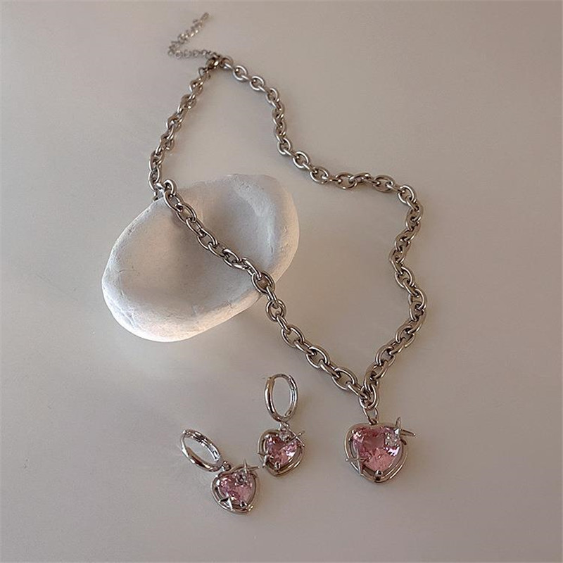 Goth Harajuku Pink Peach Heart Pendant Earrings For Women Egirl Sweet Cool Aesthetic Y2K Accessories Jewelry