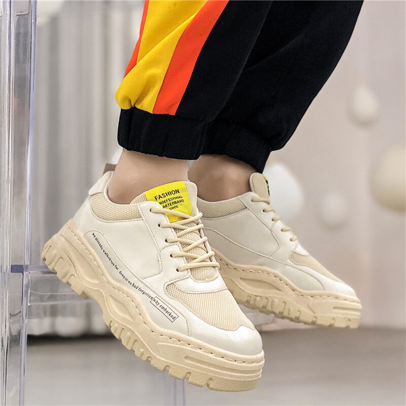 Excargo skor herr vita sneakers platå höst skor för män chunky sneakers svarta andas bekväma