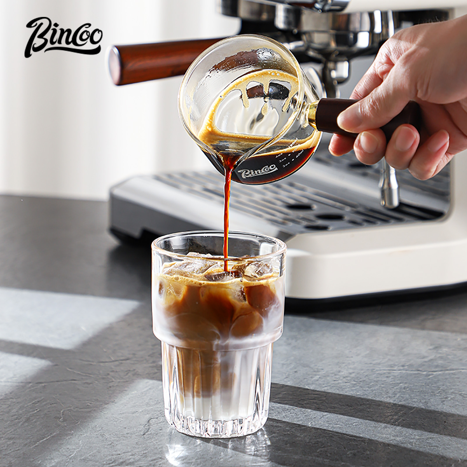 Misurino in vetro con manico in legno 1pc misurino per caffè caffè espresso in vetro doppia bocca singola caffè al latte tazza trasparente forniture per caffè