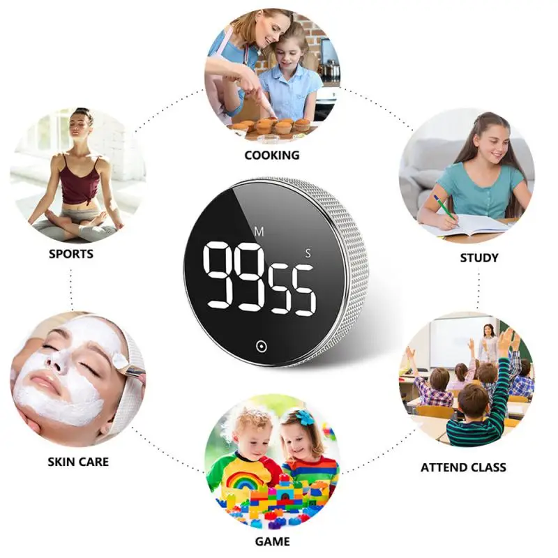Magnetische Stopwatch Led Digitale Display Timer Keuken Studie Countdown Stille Timer Zelfgereguleerde Roterende Koken Elektronische Klok