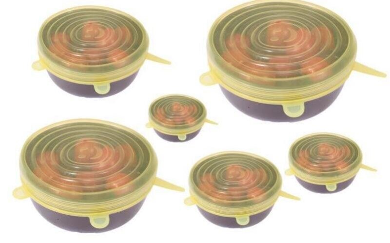 På lager 6 stk justerbare låg dækker silikone stretch universal genanvendelig frisk holder madbesparende gryde fad skål køkken tilbehør: 6 stk gul