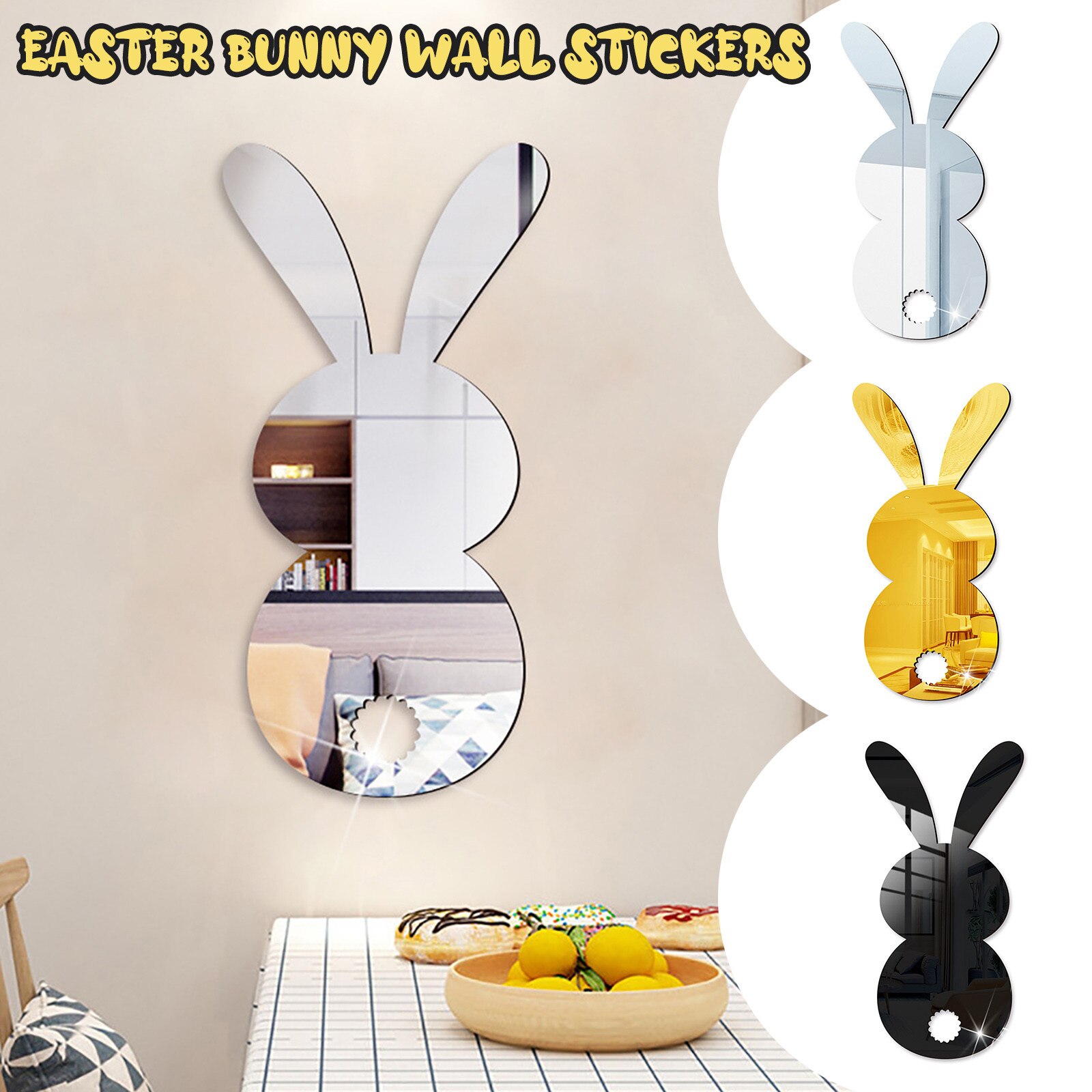Lapin de pâques le sol est décoré avec des autocollants muraux lapin de pâques décor à la maison miroir autocollant lapin forme autocollant