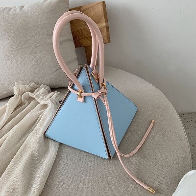 Chic Geometric Triangle Drawstring Women Handbags Casual Pu Messenger Bags Female Solid Color Shoulder Bag Clutch: Blue