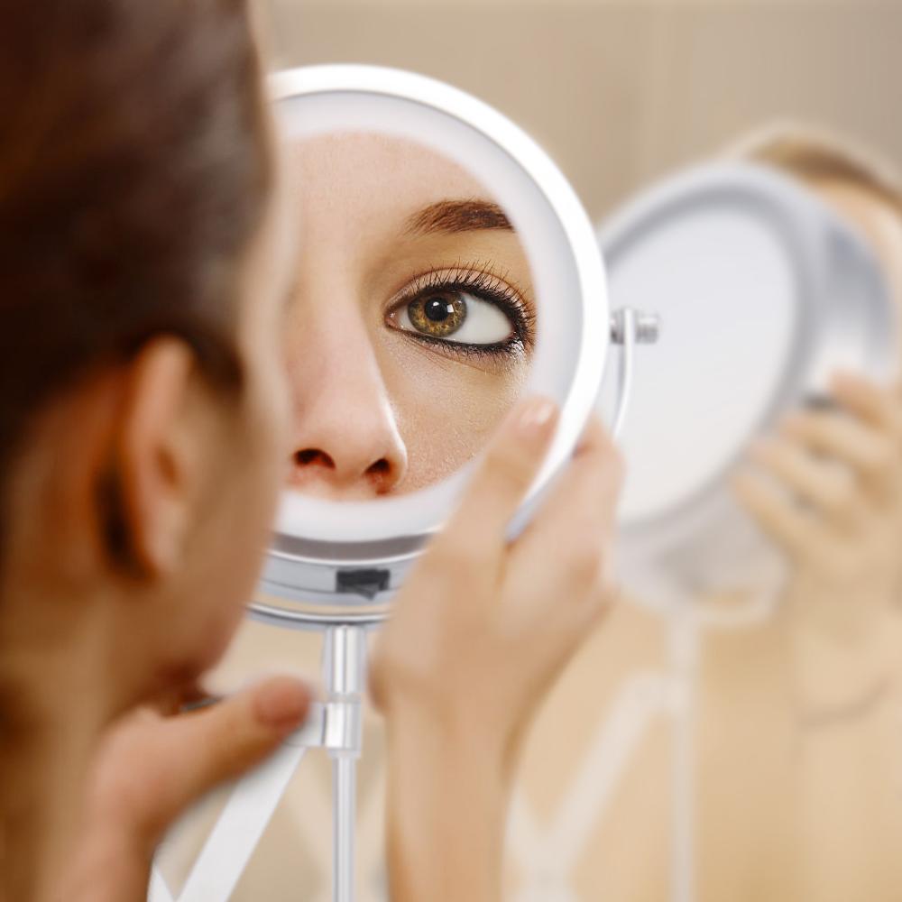 Bad ledet makeup spejl 5.9 " 1x 3x forstørrelse vægmonteret spejl justerbar dobbelt arm udvide kosmetisk dobbelt sidespejl