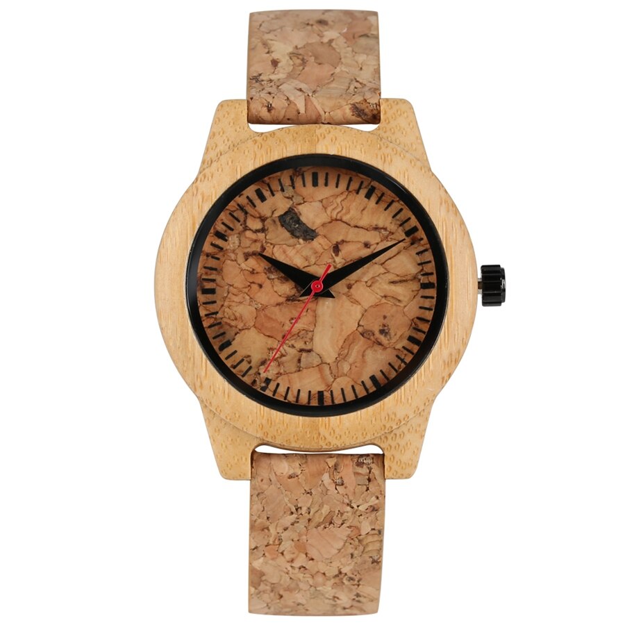 YISUYA, nueva , relojes de madera con esfera de corcho para escoria, reloj de cuarzo, vestido de mujer, reloj Original de madera de bambú para hombre y mujer, para hombre y mujer: For Women