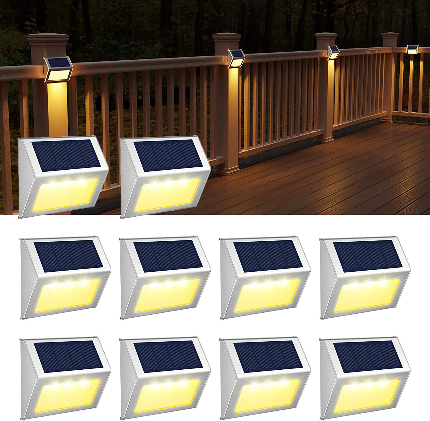 1/6/12 Pack Led Solar Outdoor Stainless Steel Step Lights, Fence Lights, Stainless Steel Wall Lights, Courtyard Deck Lights, Suitable for Terraces, Steps, Walkway, Fences