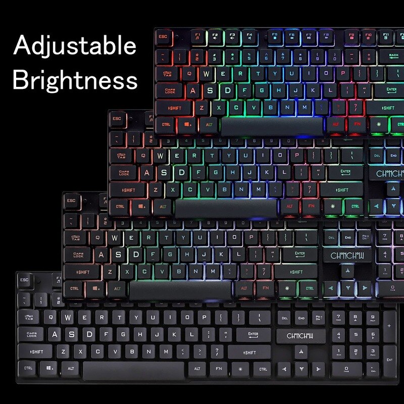 PC Gamer Backlight Gaming teclado y ratón Combo estándar USB con cable Arco Iris inglés juego teclado 3200 DPI Optical para Laptop