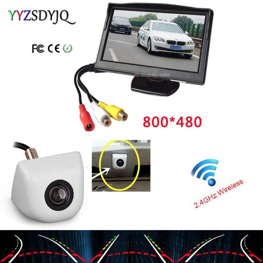 YYZSDYJQ Draadloze Parking kit 5 "TFT LCD Achteruitkijkspiegel Monitor met Auto Parktronic camera dynamische tracking Backup Reverse Universele