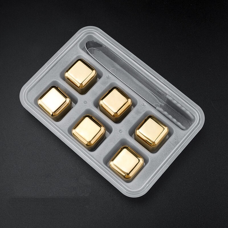 Metalen Ijsblokjes God Roestvrij Staal Ijs Stenen Voor Wijn, wiskey Gouden Chilling Rocks Whisky Koeler Wijnkoelers & Chillers: 6Pcs tong