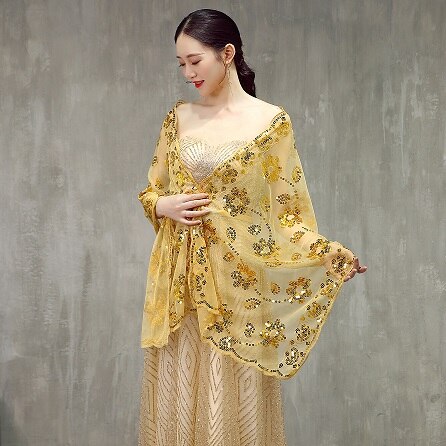 Pailletter bolero kvinder scalf sommer efterår kapper til aften fest kjoler: Guld