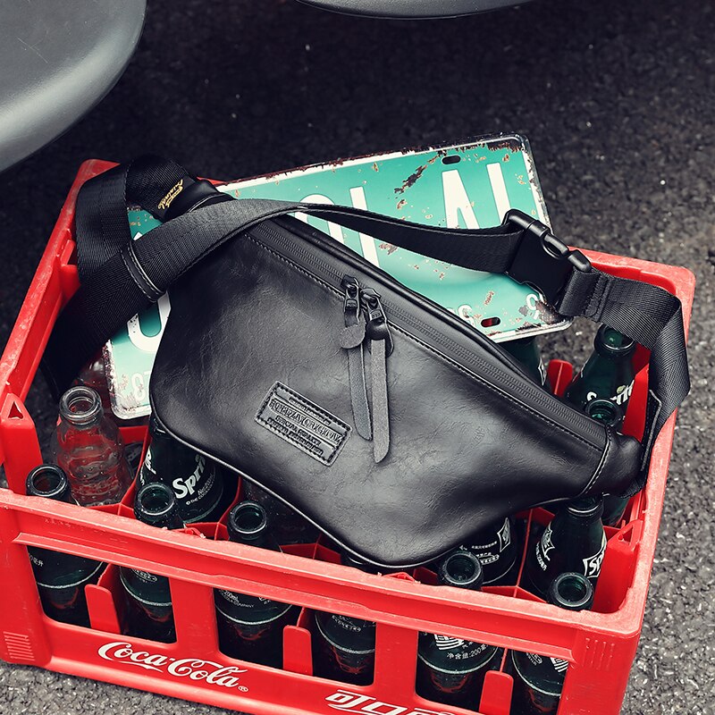 Casual Uomo Sacchetto Della Vita di Modo Pacchetto della Cassa Esterna del Sacchetto di Crossbody Unisex Fanny del sacchetto di Estate di viaggi Bum Bag: black PU leather