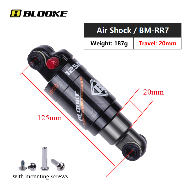 BLOOKE-amortiguador trasero de aire único para bicicleta eléctrica, suspensión de choque para Scooter de montaña, 125, 150, 165, 190 MM: 125MM