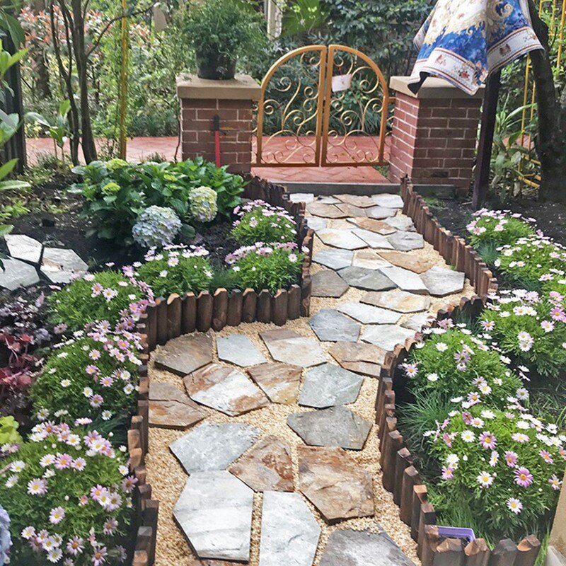 Borde de rollo de troncos, fácil de enchufar, valla de jardín de madera, rollo de troncos, borde de puerta enrejada, accesorios de jardinería