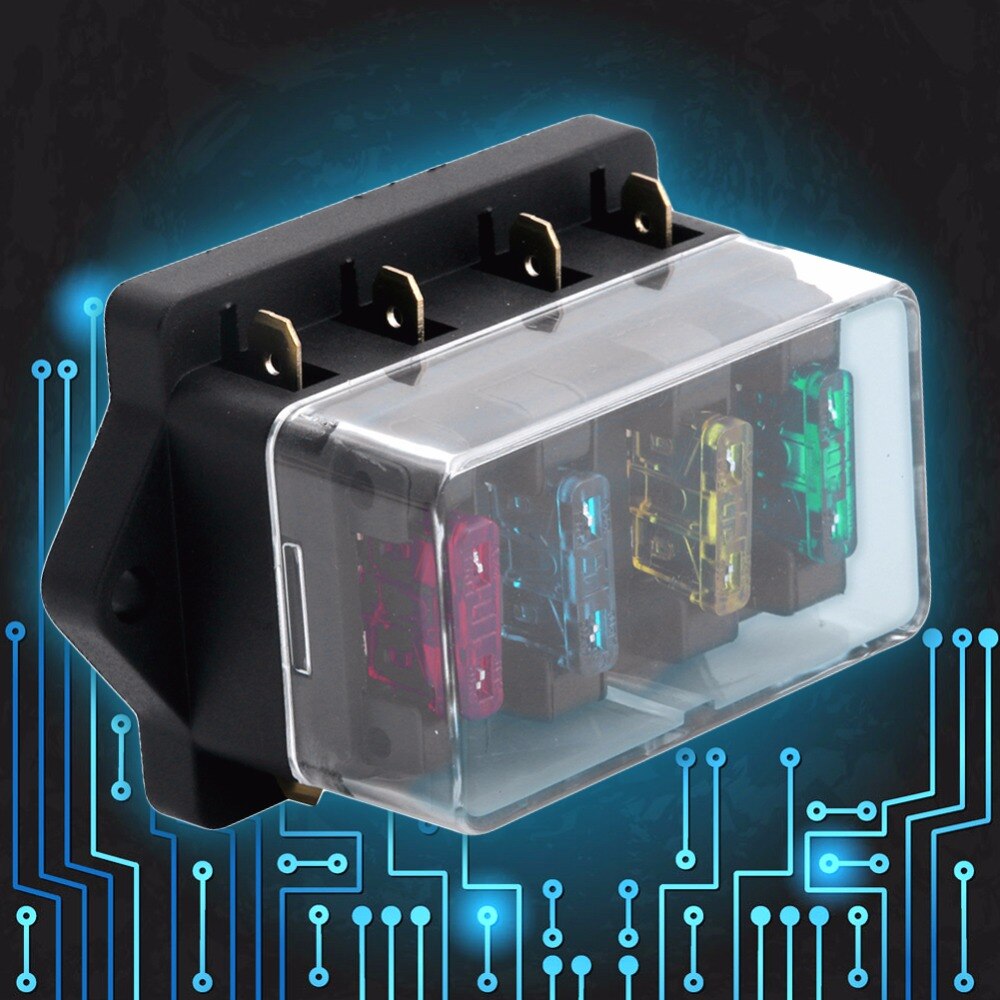 12V/24V 4 Way Car Truck Auto Blade Fuse Box Holder Circuit Standard ATO +4X Fuse