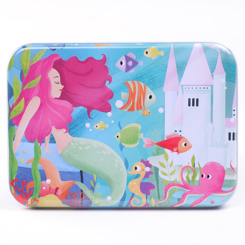 120 Stuks Houten Puzzel Cartoon Speelgoed 3D Hout Puzzel Met Ijzeren Doos Pakket Puzzel Kind Verbeteren Logisch Denkvermogen speelgoed