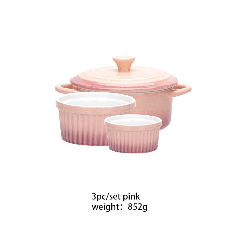 Gradiënten Keramische Cakevorm Bakplaat Set Pudding Mould Keuken Oven Ronde Bakvormen Pan Met Deksel Soepkom