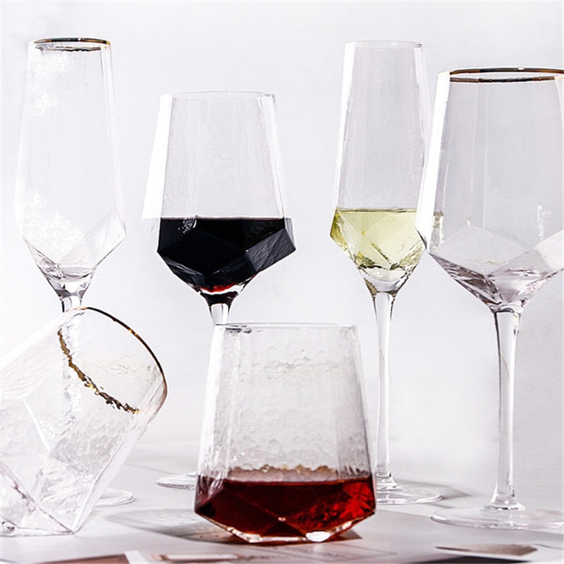 Verre à vin moderne verre à diamant martelé | Flacons de coupe créative, liqueur tasse de Champagne, verre à bord en or, vaisselle pour décoration de la maison du Bar