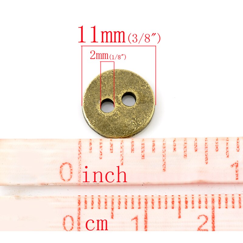 Botones de Metal de costura de 2 agujeros para bolsa de ropa hecha a mano, accesorios de álbum de recortes de 11 mm (100 &quot;) de diámetro, Bronce Antiguo, 3/8 Uds.