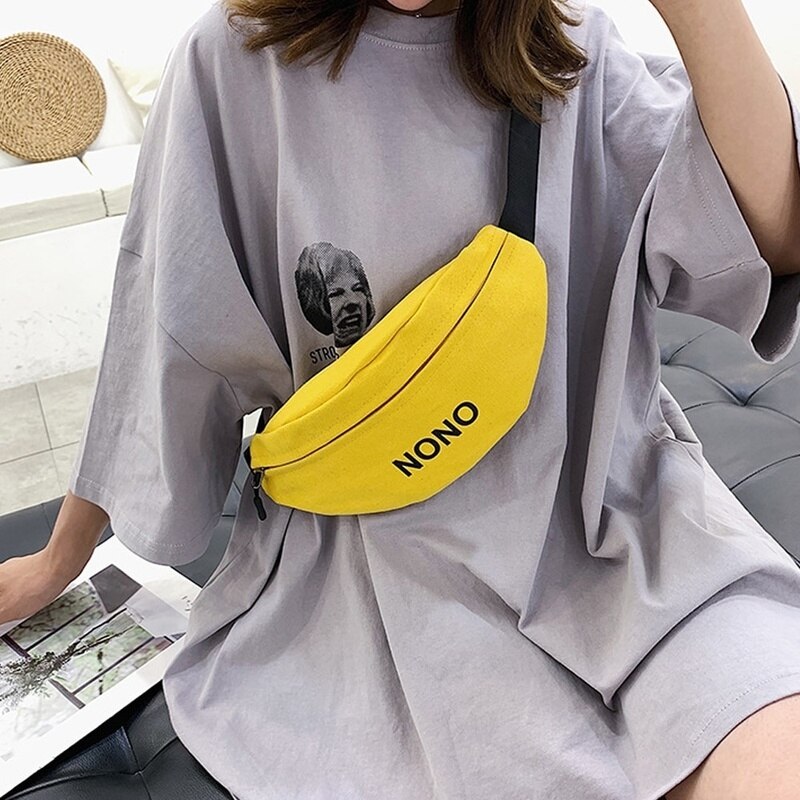 Novo saco de cintura fanny pacote de cinto feminino sacos de festa menina nova tendência peito pacotes de banana material da lona sacos de pacote de hip hop