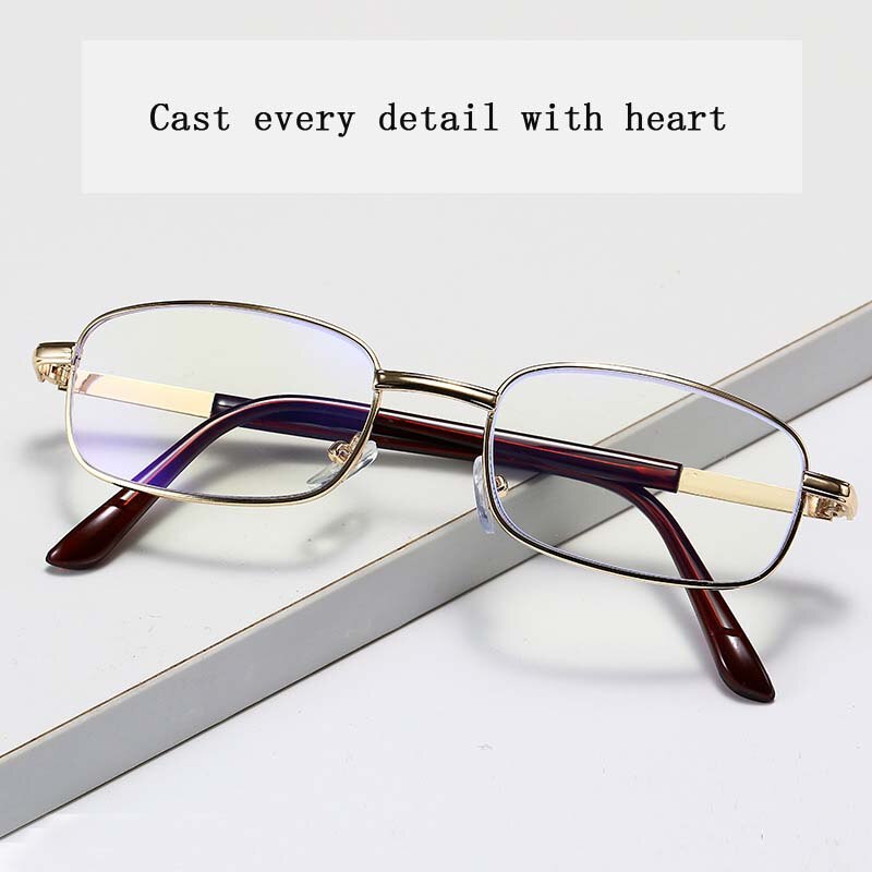 Reading Glasses Men Metal Full Frame Square Anti-blue Light Presbyopia Glasses Gold Color Reading Glasses Hyperopia Diopter