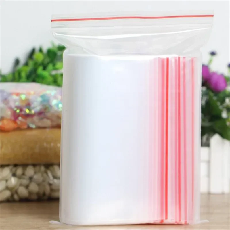 100 Stück/Packung, selbstklebende, durchsichtige Polybeutel aus Kunststoff, wiederverschließbare Zip-Beutel, Lebensmittelaufbewahrungspaket, wiederverschließbarer Vakuum-Frischbeutel