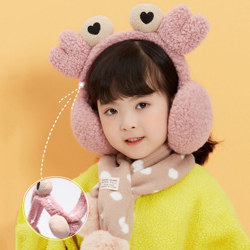 Tegneserie krabbe ørebeskyttere efterår vinter børn dejlige koreanske varme kolde beviste piger udendørs tilbehør ørebeskyttere