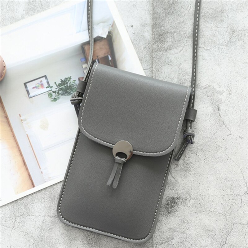 Touch screen mobiltelefon taske smartphone tegnebog kvast læder skulderrem håndtaske kvinder taske: Derkegrå