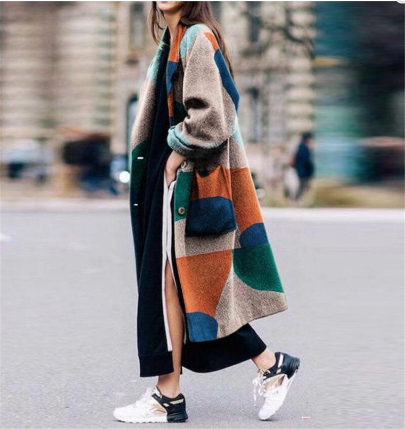 Patchwork Druck Schwangere Frau Langarm Jacke Mantel Frauen Herbst Winter warm Dicken Langen zur Seite fahren Mantel Weibliche Mantel