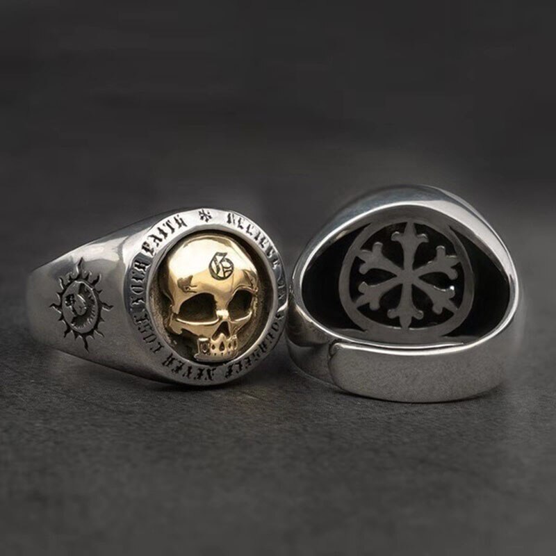 European and American Retro Domineering Skull Ring Male Trendy Hip-hop Skull Ring European and American Punk Rock Male Ring