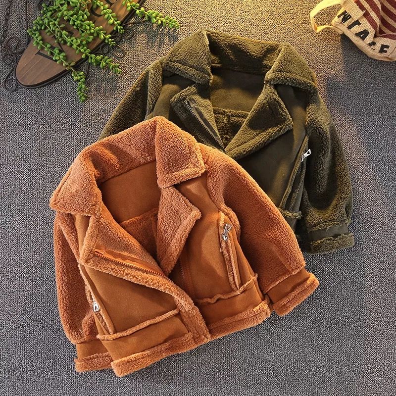 Children Boys Girls Winter Windproof Zipper Long Sleeves Wool Coats Kids Clothing Patchwork Thick Warm Outerwears C20