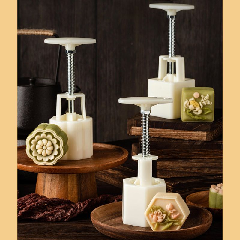 50g Mooncake Barrel Mold with 4/6 Flower Stamp Hand Press Moon Cake Pastry Mould