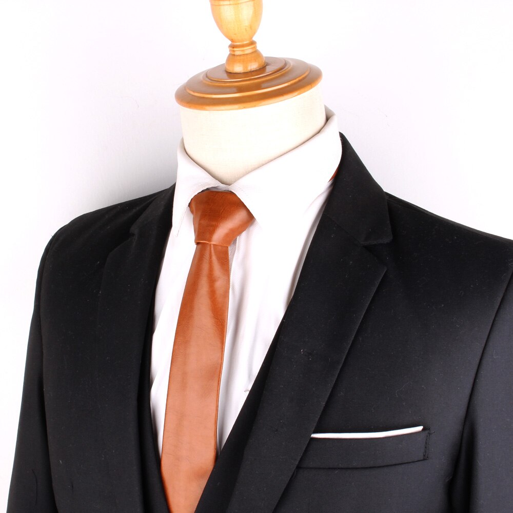 Nuevas corbatas de cuero PU para hombres, corbatas casuales de PU, corbata de sólida para hombre, corbata para traje de boda negocios