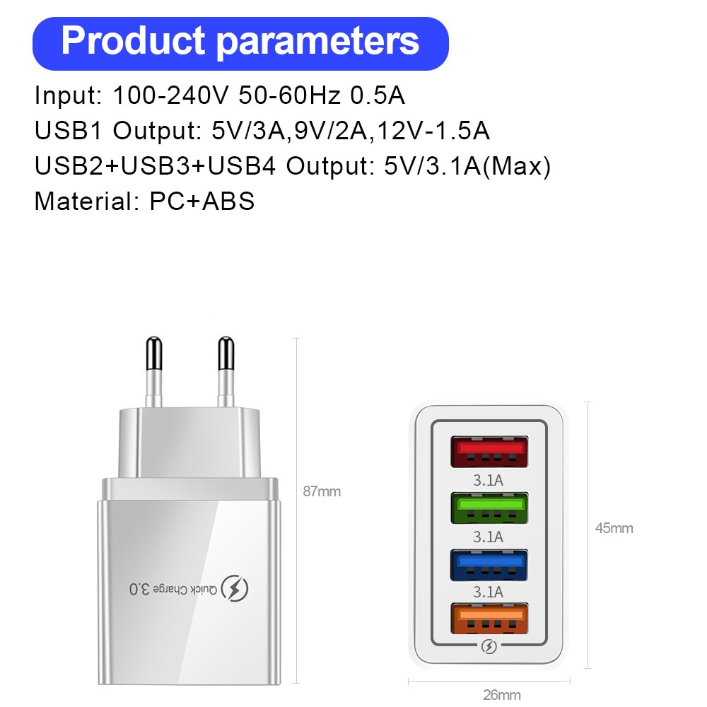 Cargador USB de carga rápida para móvil, adaptador de teléfono para Huawei Mate 30, cargador móvil de pared portátil, enchufe europeo/estadounidense, 3,0