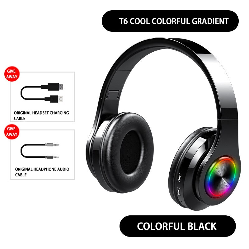 Led 5.0 Bluetooth Oortelefoon Draadloze Hoofdtelefoon Sport Gaming Headset Ruisonderdrukkende Hoofdtelefoon Draadloze Met Mic: T6LED black